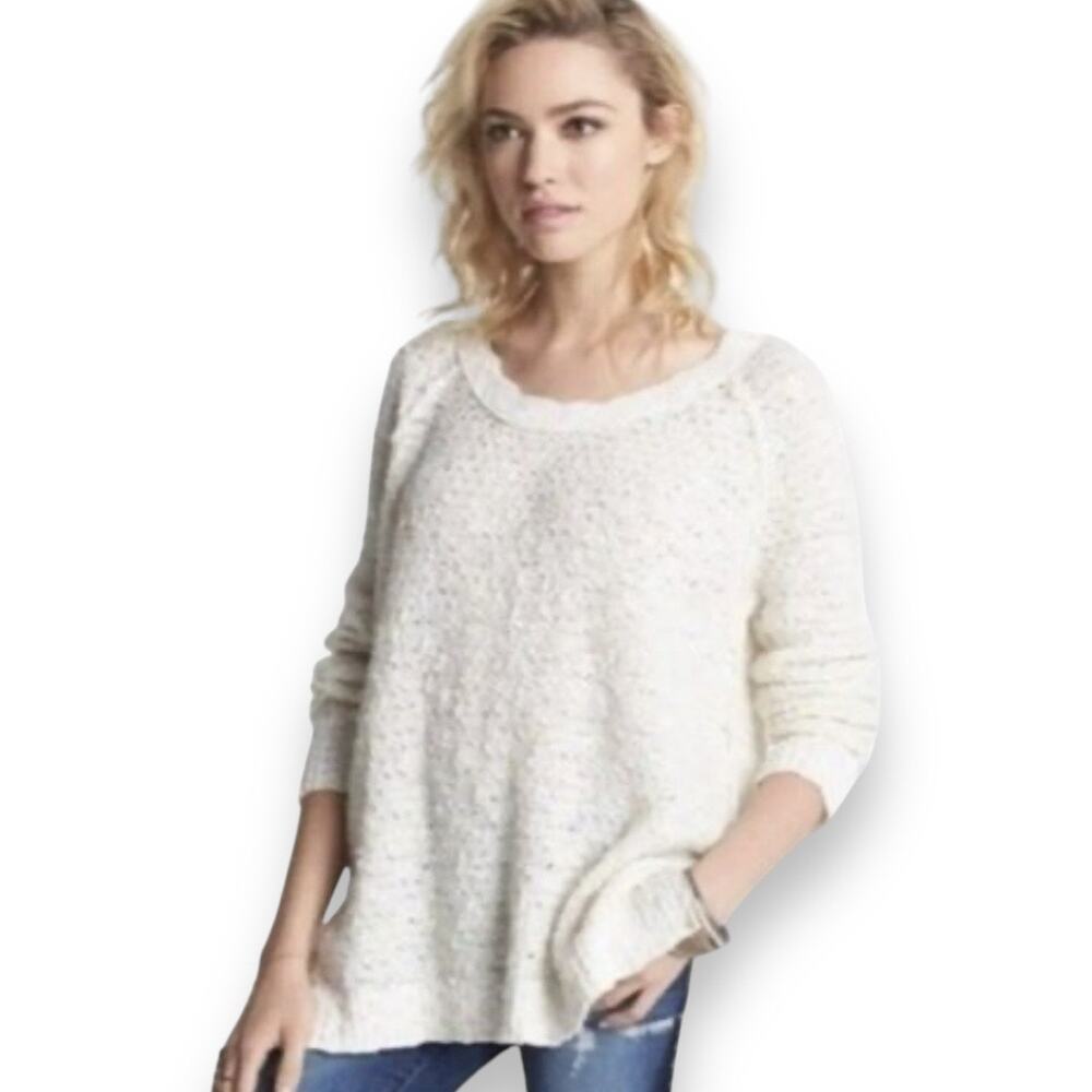 Free People Jeepster Cream Oversized Open Knit Sweater Scoop Neck Women's XS